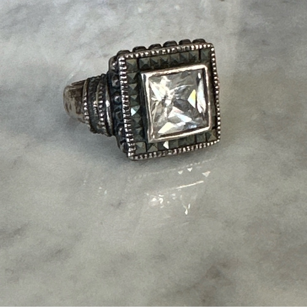 Square Crystal Statement Ring in Silver